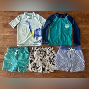 5-Piece Bundle of 3T Boy’s Swimwear (3 Trunks + 2 Rashguards) Carters, Old Navy